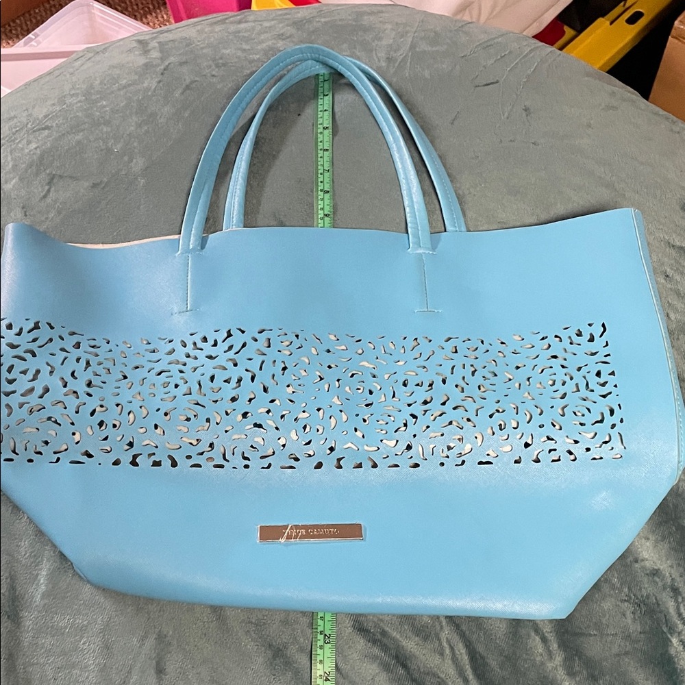 Vince Camaro Sky Blue Laser-Cut Tote